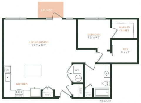 A16 - 1 bed 1 bath + den